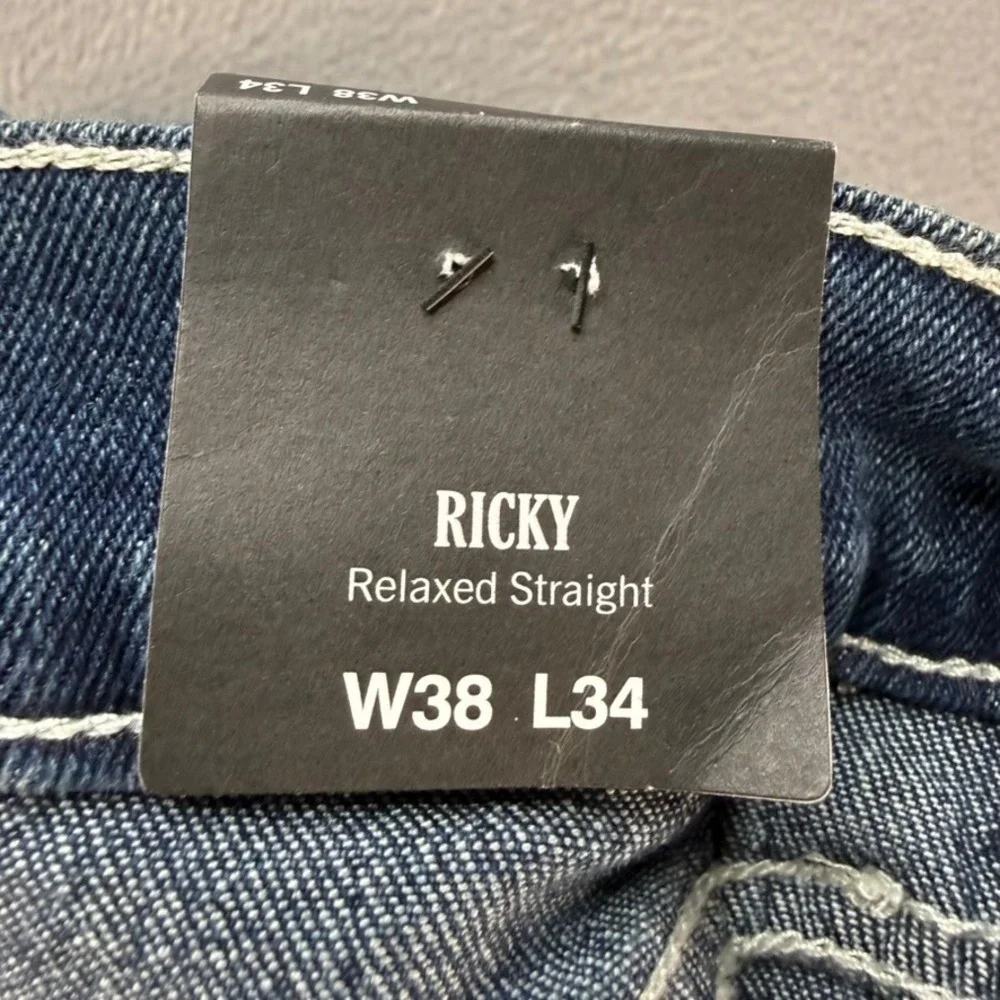 True Religion Jeans Mens 38 Blue Ricky Relaxed Straight Dark Wash Stretch NWT